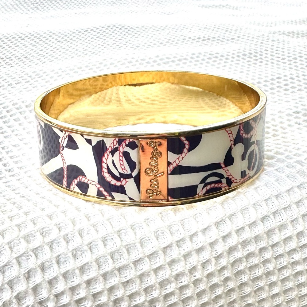 Lily Pulitzer Gold Nautical Anchors Away Booze Cruise Bangle Bracelet NWOT